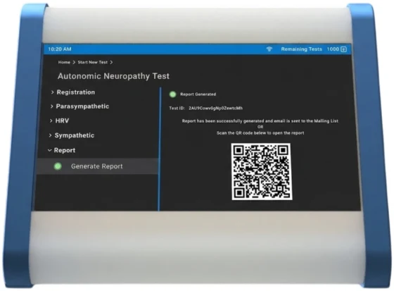 Report generated for the session, with its test identifier and a code to open the report